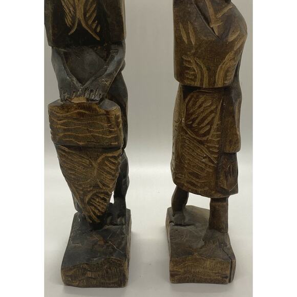 Vintage Tribal African Couple Hand Carved Wooden 12" Sculptures ~ Man & Woman - Picture 6 of 10